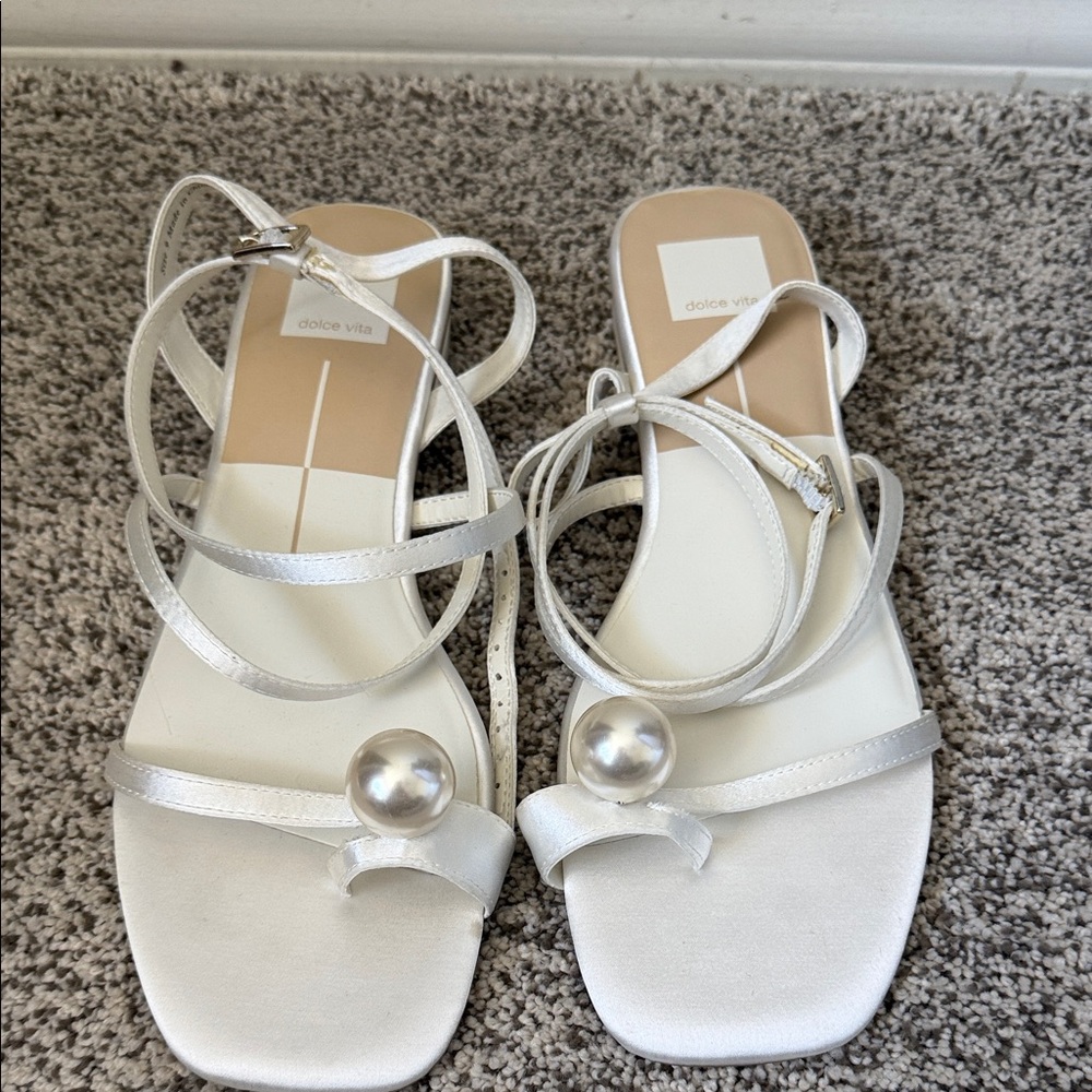 Dolce Vita Silver-White Strappy Sandals with Pearl Accent